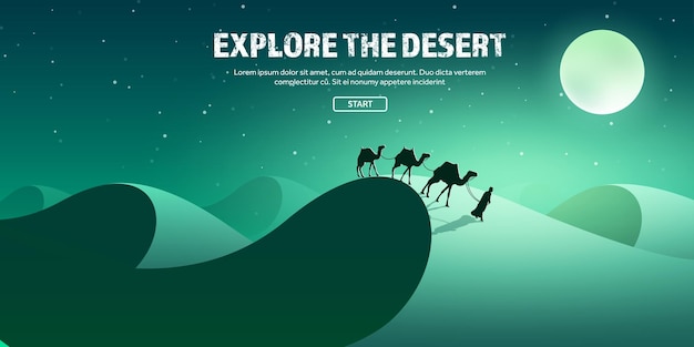 Vector desert trip extreme tourism and travelling back to nature sands exploring africa horizont line with