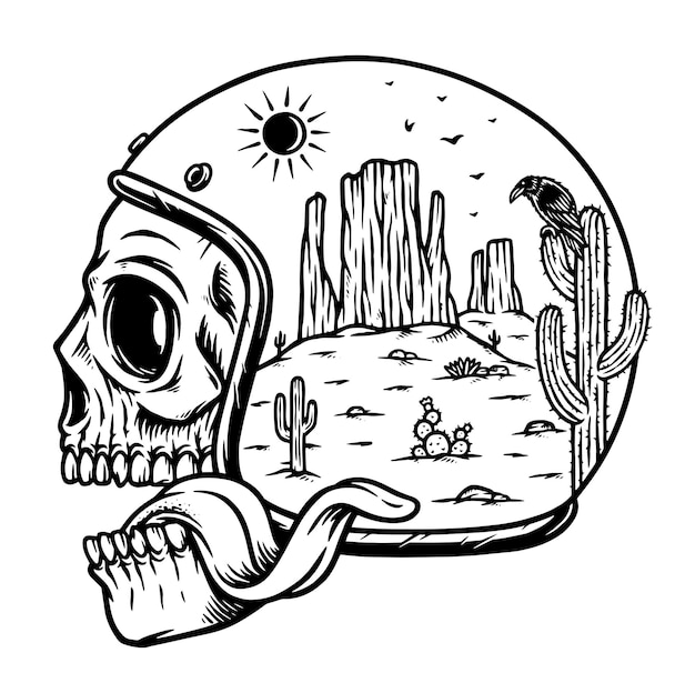 Vector desert view in the helmet line illustration