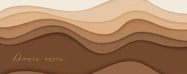 desert waves sand dunes paper art banner poster template nude beige waves papercut style
