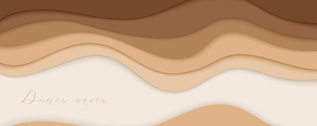 desert waves sand dunes paper art banner poster template nude beige waves papercut style