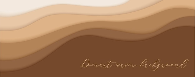 Vector desert waves sand dunes paper art banner poster template nude beige waves papercut style