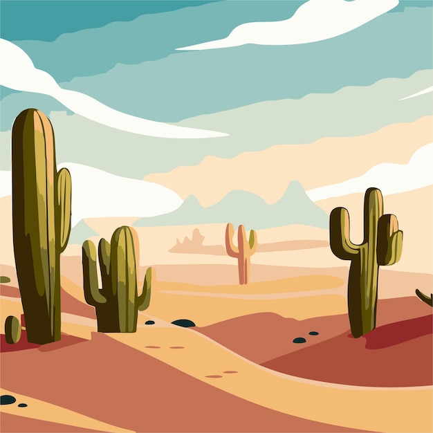 Desert with cacti vector 6