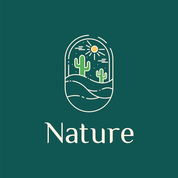 пустыня с кактус линии логотипа дизайн вектор