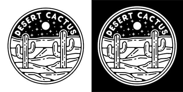 desert with cactus monoline badge design