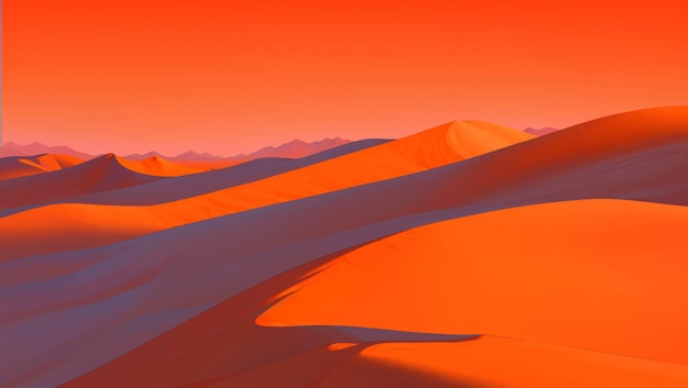 Вектор Пустыня с дюнами и каньонами на рассвете или в сумерках детальная иллюстрация, нарисованная рукой