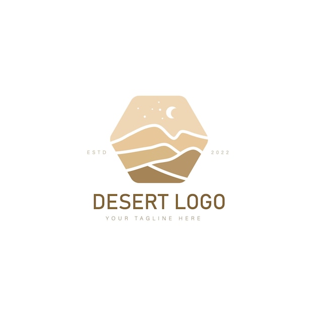 Deserto con illustrazione dell'icona del design del logo di notte di montagna