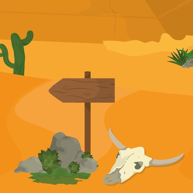 Desert with signpost and skull