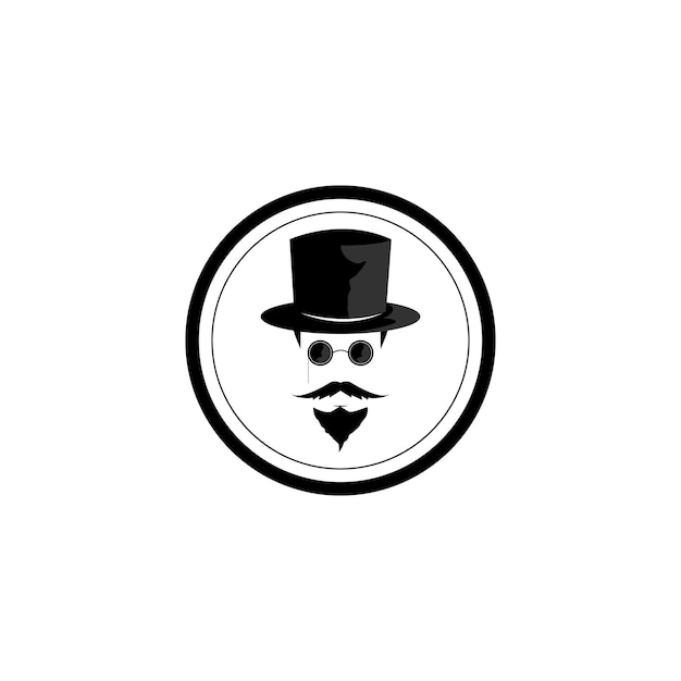Вектор Проектируйте логотип в виде бородатого мужчины с усами, который носит шляпу и очки.