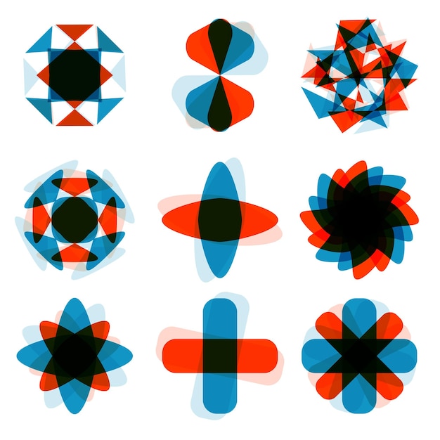 Вектор Дизайн абстрактного квадратного элемента логотипа дробление круглого прямоугольника набор красочных квадратных иконок