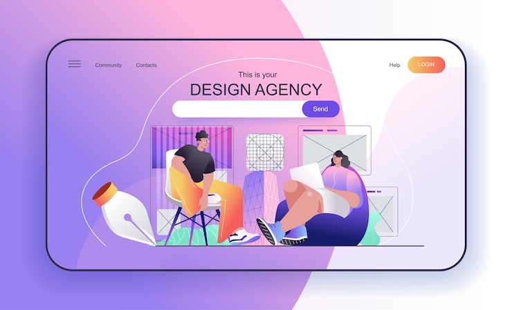 Vector design agency concept for landing page designers create page layouts with content