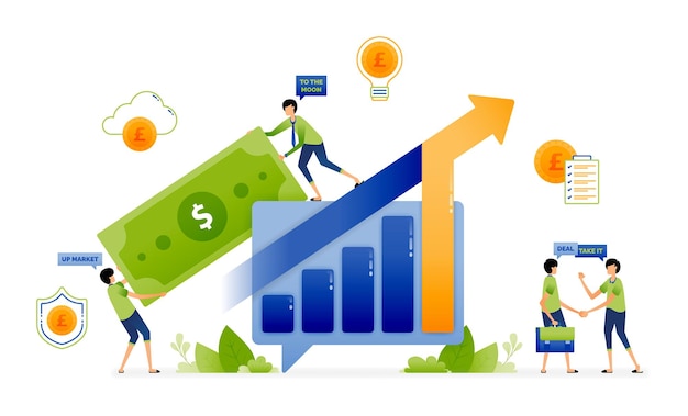 Vector design of analyze and review the growth of companies financial performance in making investment decisions illustration for landing page website poster banner mobile apps web social media brochure ads