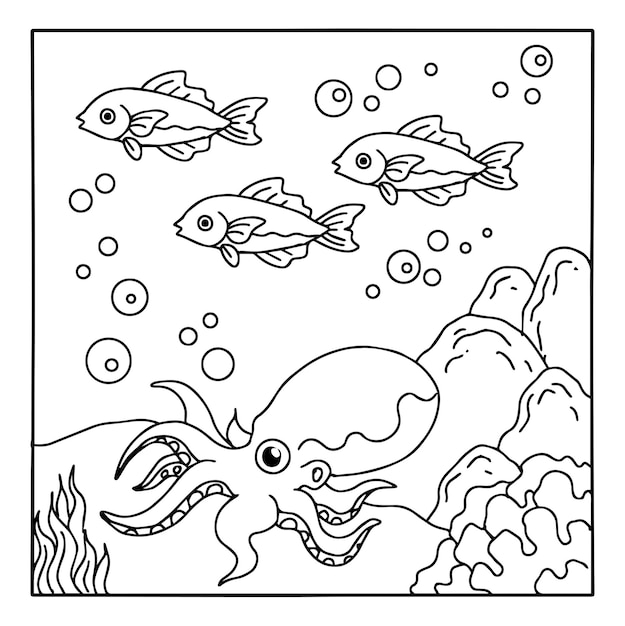 Design Aqua Fish Coloring Page Outline Art