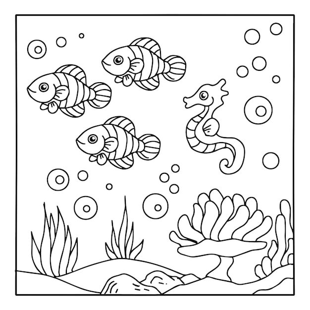 Design aqua fish coloring page contorno arte