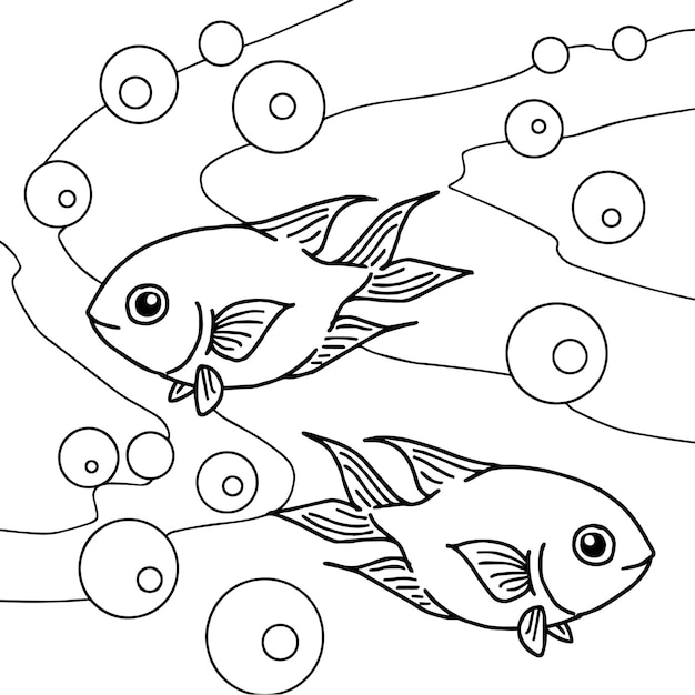 design aqua fish outline coloring page for kid