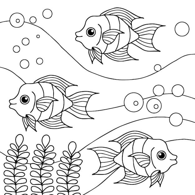 design aqua fish outline coloring page for kid