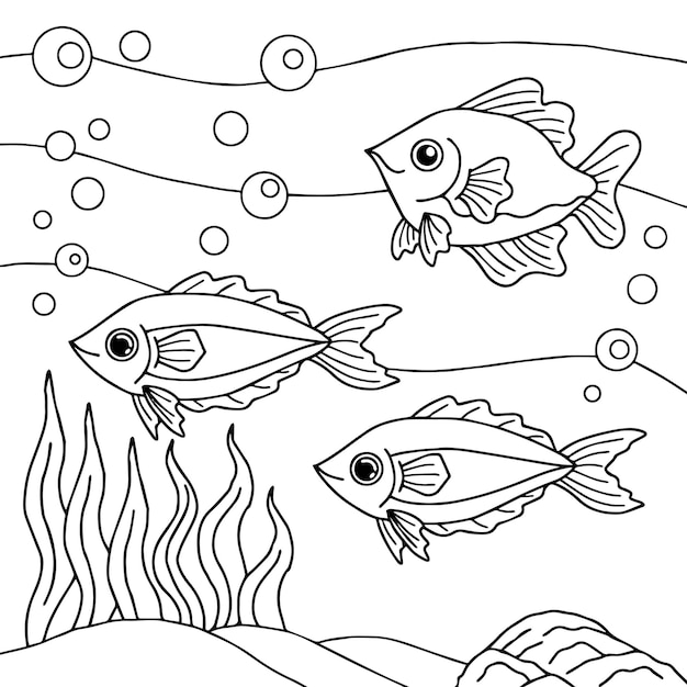 Vector design aqua fish outline coloring page for kid