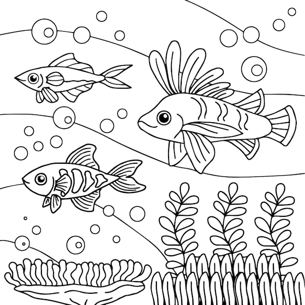 design aqua fish outline coloring page for kid