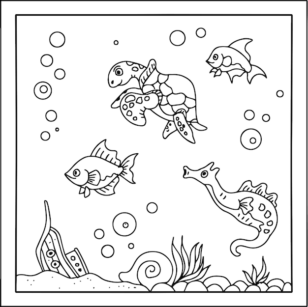 design aqua fish outline coloring page for kid