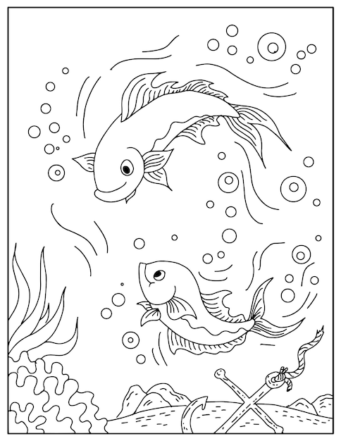 design aqua fish outline coloring page for kid