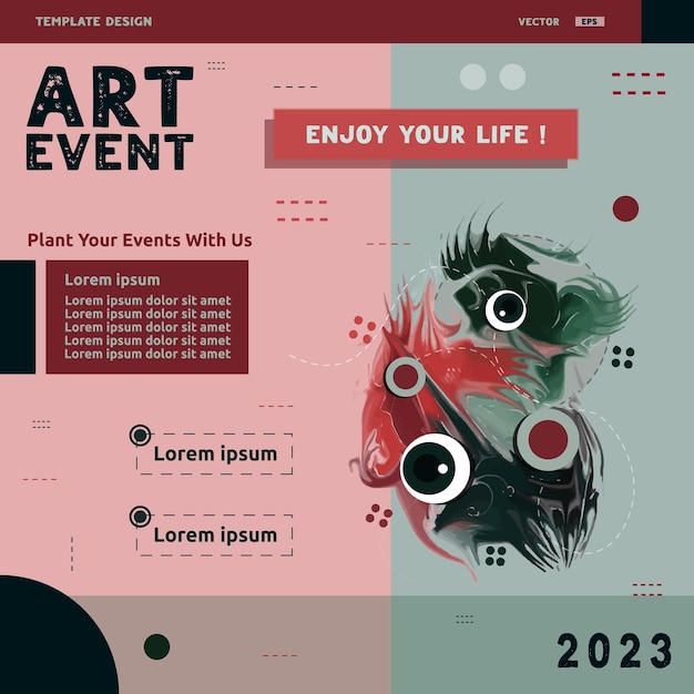 Vettore modelli di post sui social media per eventi artistici di design vector un poster per una presentazione che dice arte anche