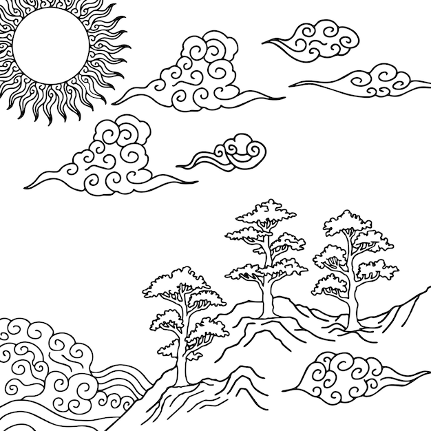 Design Asian Landscape Painting  Outline