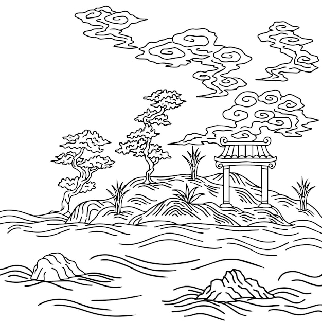Дизайн азиатская пейзажная живопись наброски
