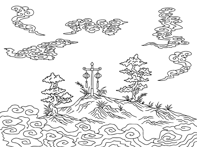 Design Asian Landscape Painting  Outline