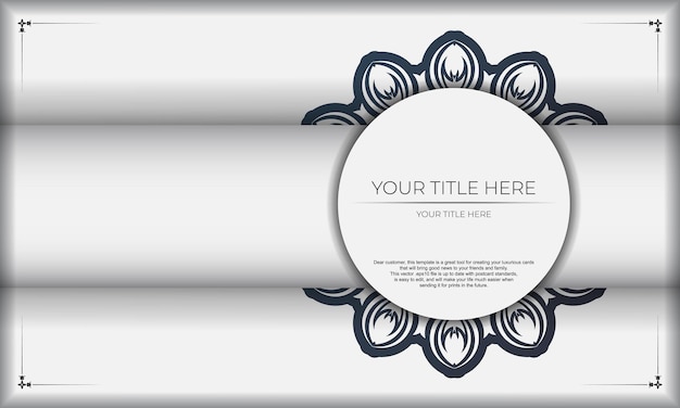 Design background with vintage patterns. White banner with mandala ornaments and place for your text and logo.