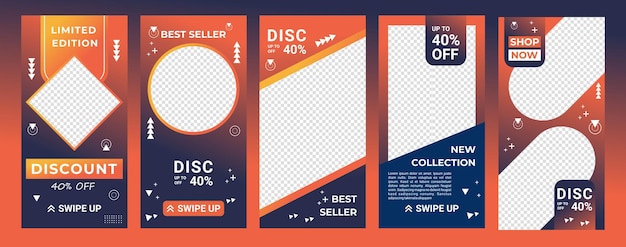 Design backgrounds for social media in gradient color orange and navy Editable template for ig stories ig template and web banner ads Abstract design for your sale product Vector illustration