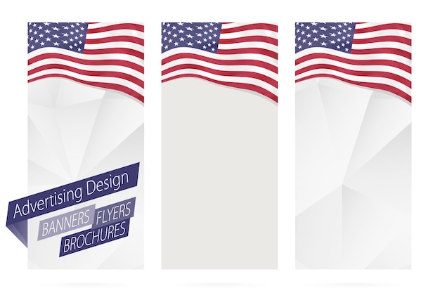 Vector design of banners flyers brochures with flag of usa