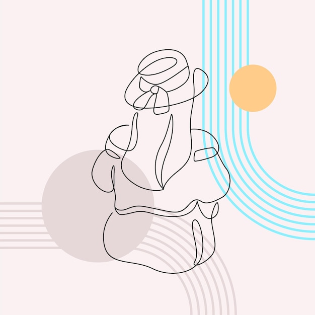 Design of beautiful woman sunbathing on the beach for summer in line art style
