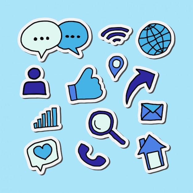 Design of blue social media icon stickers