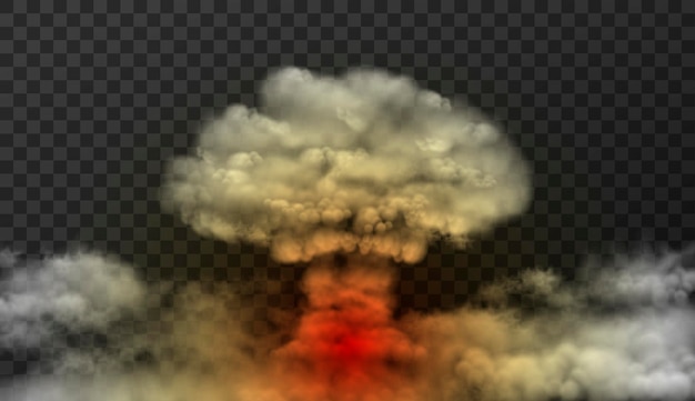 爆弾のデザインは、透明な背景に分離された煙キノコのベクトル図を爆発させる