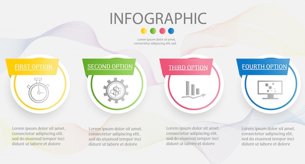 Modello di business design 4 opzioni o passaggi elemento grafico infografica.