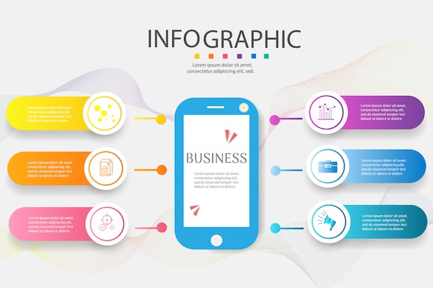 Elemento del grafico di infographic di opzioni di modello di progettazione 6 di affari.