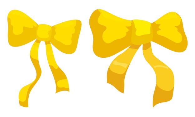 Design in cartoon style of a pair of yellow or gold ribbons over white background