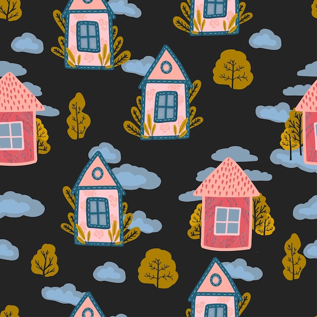 Design for children Houses for dolls patternVector seamless pattern houses