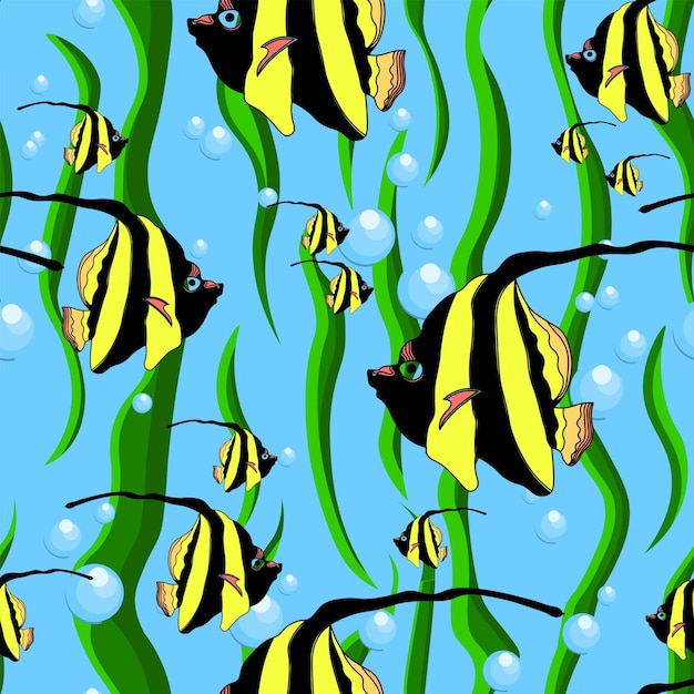 Design for children Striped fish patternVector seamless pattern marine theme