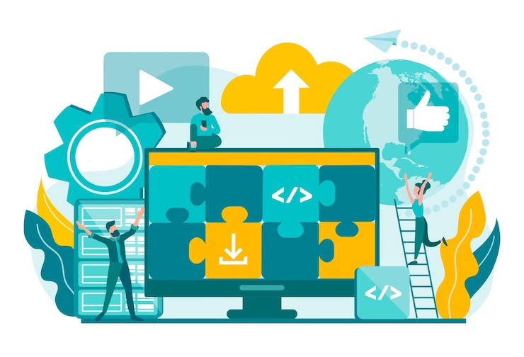 Vector design code marketing business and programming education concept vector illustration
