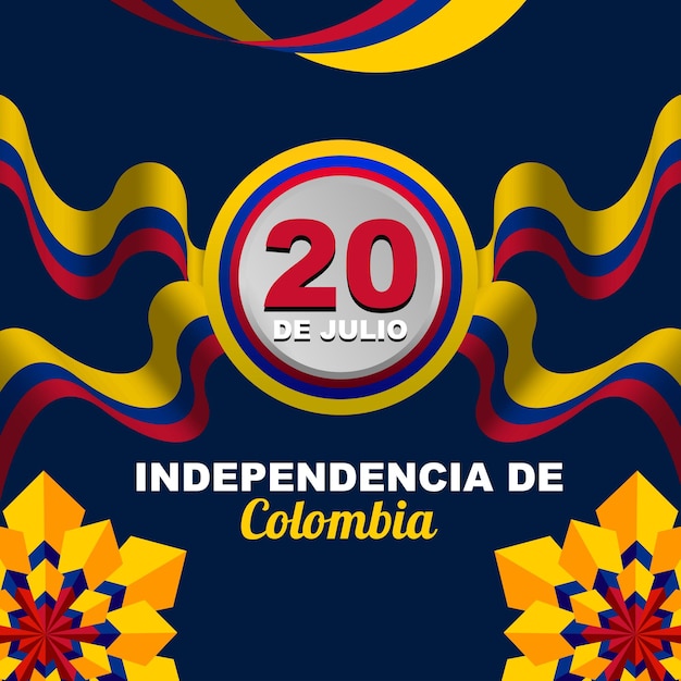 Design of Colombia independence day on 20th july celebration greeting banner with flag decoration