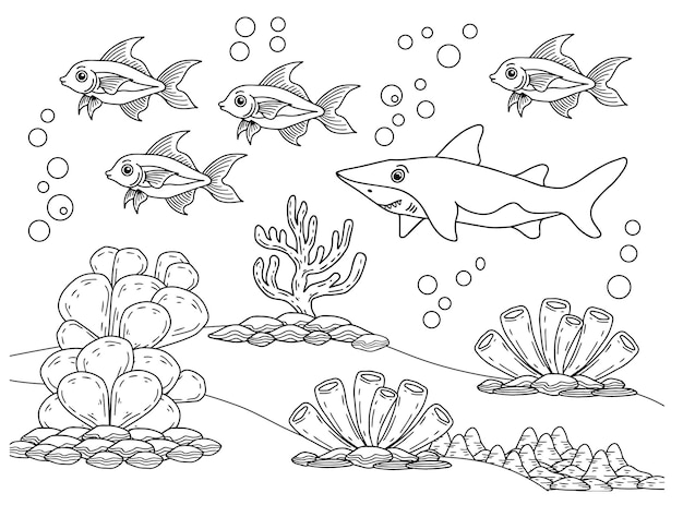 Vector design coloring page ocean aqua fish