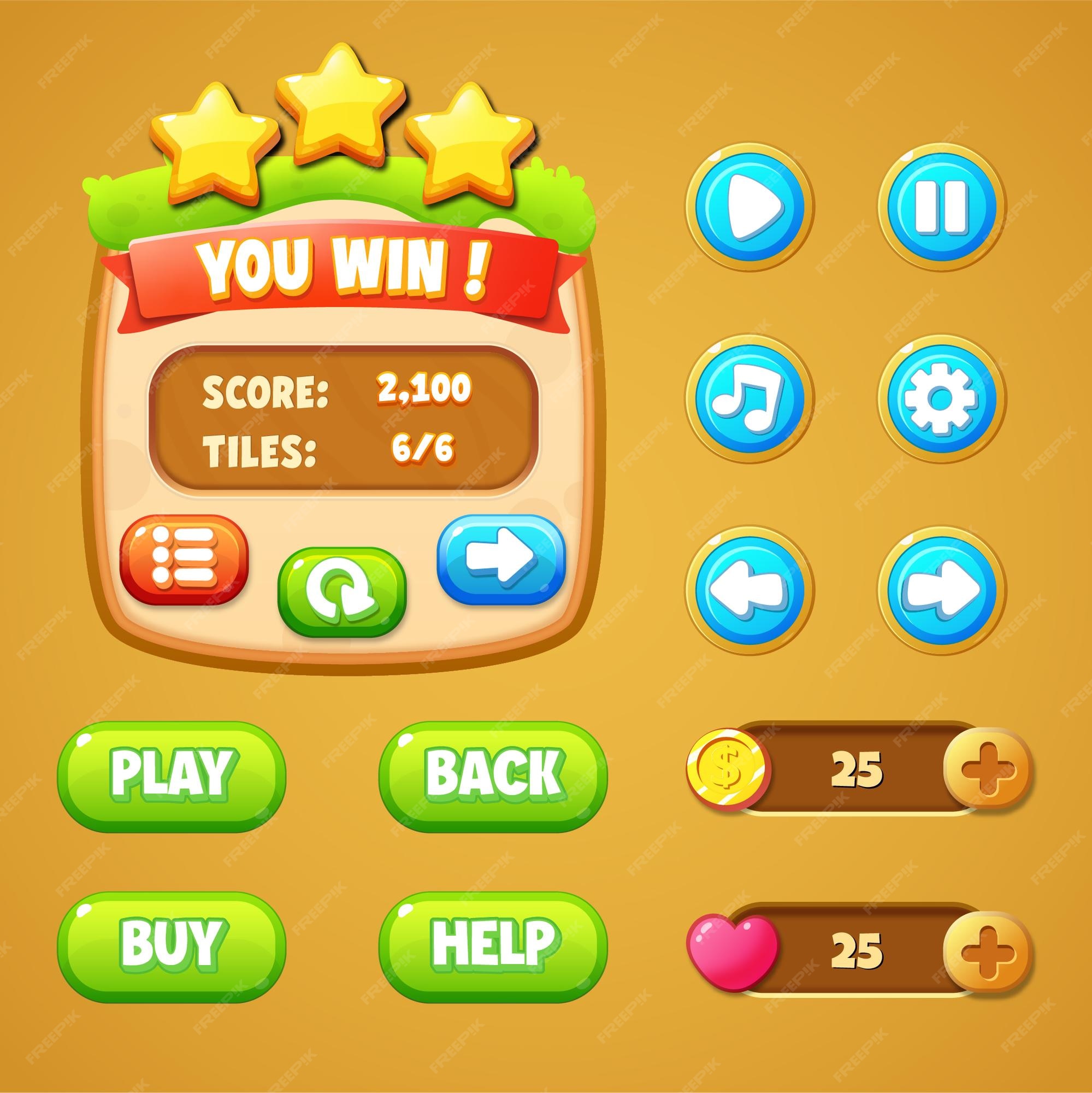 Game ui Level complete menu pop up with stars score and buttons 550649  Vector Art at Vecteezy