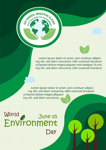 평평한 스타일과 벡터 디자인의 슬로건 문구 예제 텍스트를 사용한 세계 환경의 날 디자인 및 컨셉 포스터 캠페인