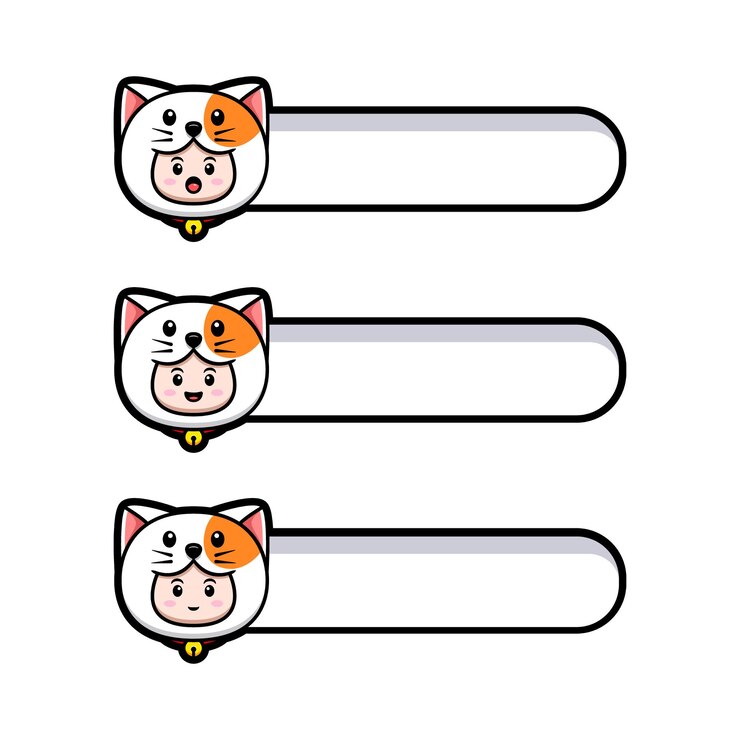 Vector design of cute boy wearing cat costume with blank text tag icon illustration
