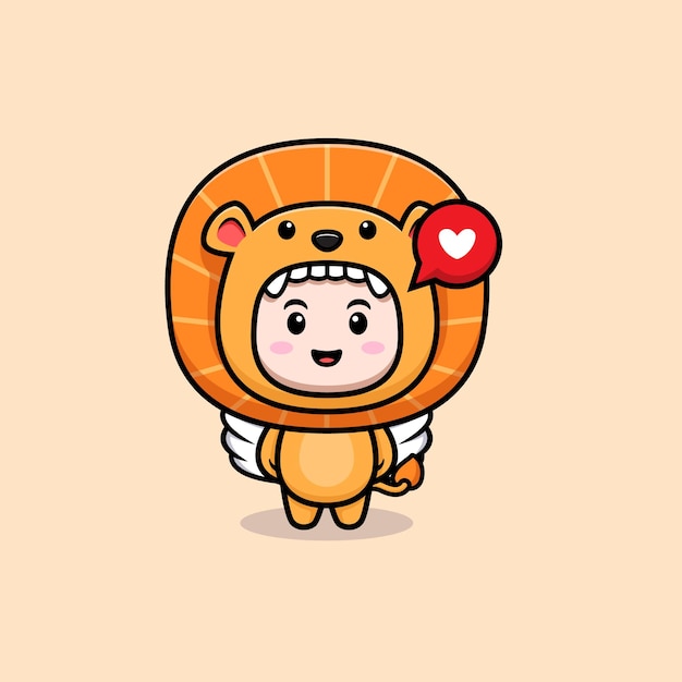 Design of cute boy wearing lion costume and wings icon illustration