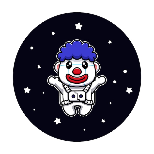 Design of cute clown astronaut character mascot llustration