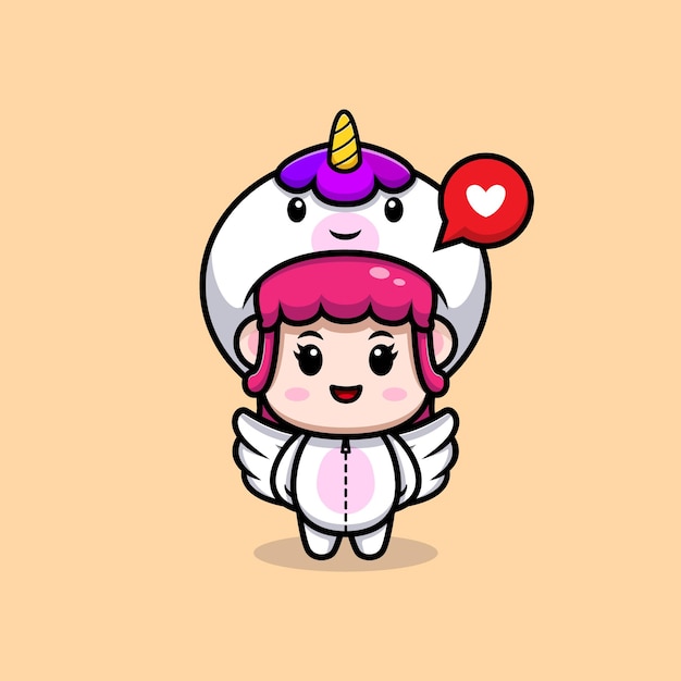 Design of cute girl wearing unicorn costume with wings icon illustration