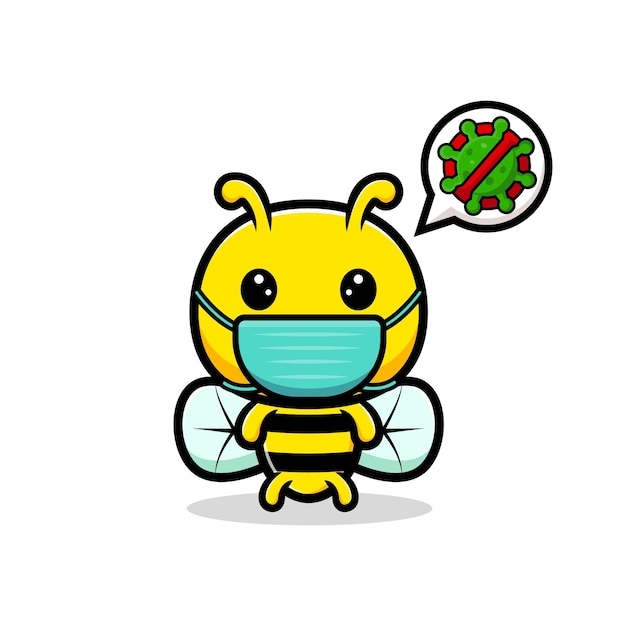 Design of cute honey bee wearing mask illustration