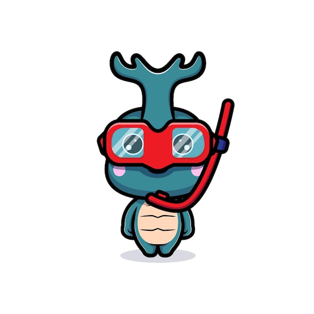 Design of cute horn beetle character wearing swimming  goggle