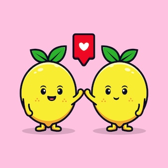 Design di un simpatico personaggio di limone con illustrazione di mascotte piatta posa alta cinque